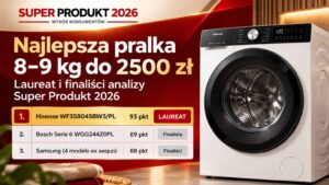 Najlepsza pralka 8–9 kg do 2500 zł według analizy Super Produkt 2026 – Hisense WF3S8045BW3/PL